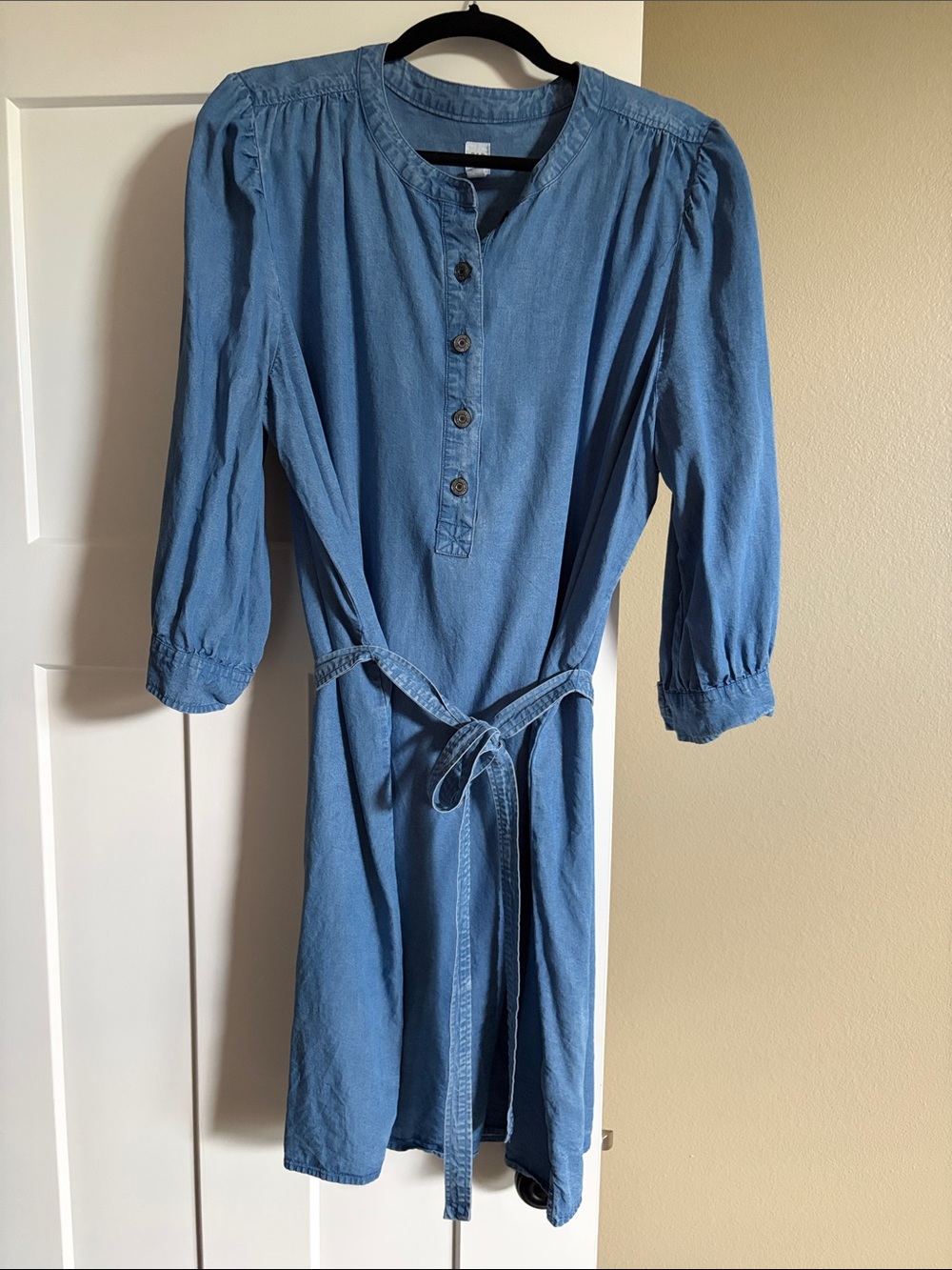 GAP Light Blue Denim Midi Shirt Dress with Tie Waist